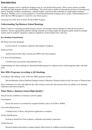 Choosing Your Path: How to Select the Best MBA Program
