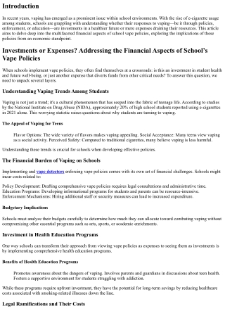 Investments or Expenses? Addressing the Financial Aspects of School’s Vape Polic