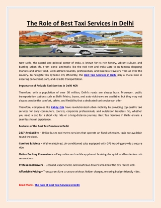 The Role of Best Taxi Services in Delhi