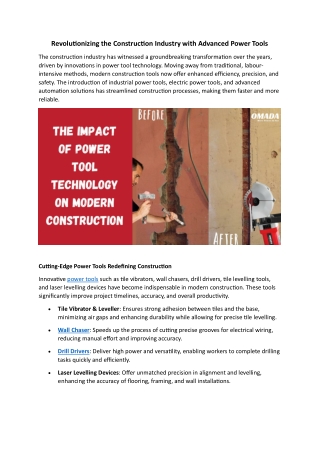 Revolutionizing the Construction Industry with Advanced Power Tools
