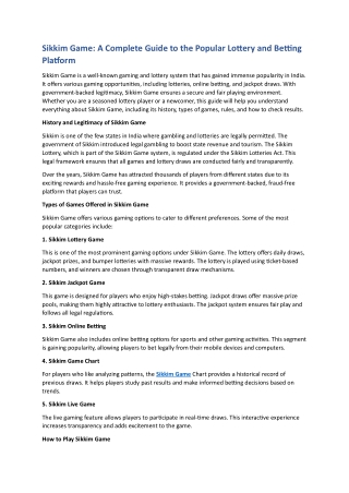 Sikkim Game A Complete Guide to the Popular Lottery and Betting Platform