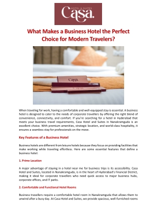 What Makes a Business Hotel the Perfect Choice for Modern Travelers