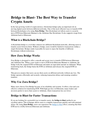 Bridge to Blast- The Best Way to Transfer Crypto Assets
