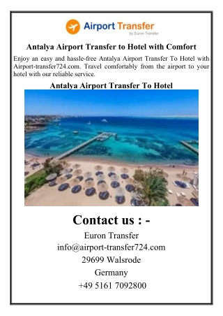 Antalya Airport Transfer to Hotel with Comfort