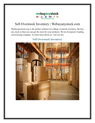 Sell Overstock Inventory  Webuyanystock.com