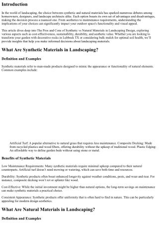 The Pros and Cons of Synthetic vs Natural Materials in Landscaping Design