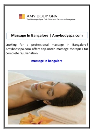 Massage In Bangalore Amybodyspa.com