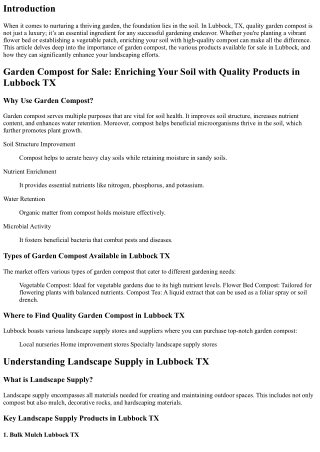 Garden Compost for Sale: Enriching Your Soil with Quality Products in Lubbock TX