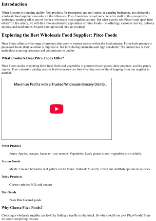 Exploring the Best Wholesale Food Supplier: Pitco Foods