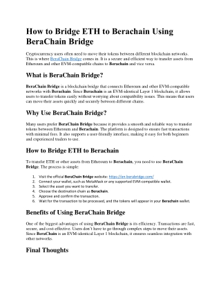 How to Bridge ETH to Berachain Using BeraChain Bridge