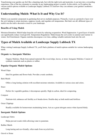 Transform Your Garden: Top Mulch Options at Landscape Supply Lubbock TX
