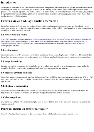 Coffres à vin ou à whisky : quelles différences ?