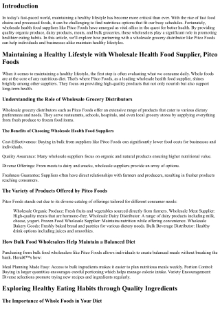 Maintaining a Healthy Lifestyle with Wholesale Health Food Supplier, Pitco Foods