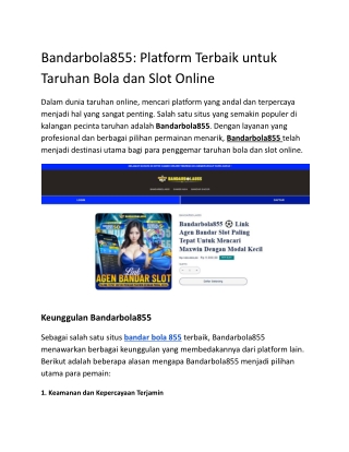 Bandarbola855_ Platform Terbaik untuk Taruhan Bola dan Slot Online