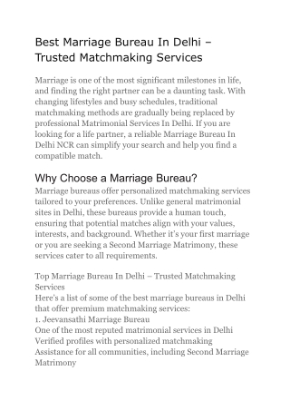 Best Marriage Bureau In Delhi – Trusted Matchmaking Services