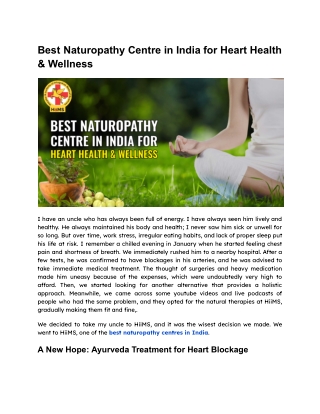 Best Naturopathy Centre in India for Heart Health & Wellness