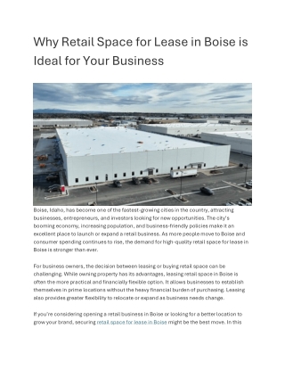 Why Retail Space for Lease in Boise is Ideal for Your Business