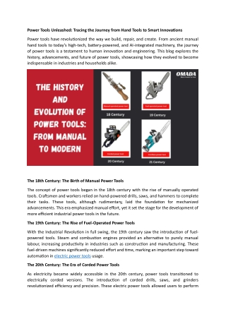 Power Tools Unleashed Tracing the Journey from Hand Tools to Smart Innovations