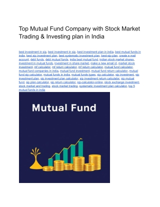Top Mutual Fund Company with Stock Market Trading & Investing plan in India