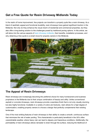 Get a Free Quote for Resin Driveway Midlands Today