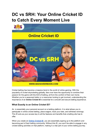 DC vs SRH_ Your Online Cricket ID to Catch Every Moment Live