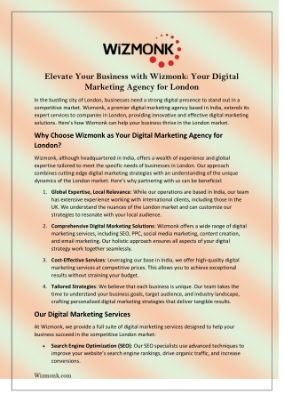 Elevate Your Business with Wizmonk: Your Digital Marketing Agency for London