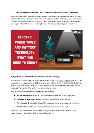 The Future of Electric Power Tools The Role of Lithium-Ion Battery Technology