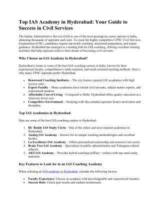 Top IAS Academy in Hyderabad: Your Guide to Success in Civil Services