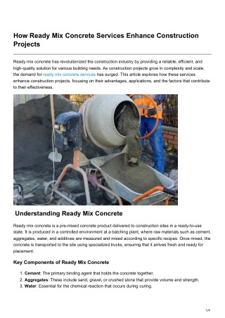 How Ready Mix Concrete Services Enhance Construction Projects