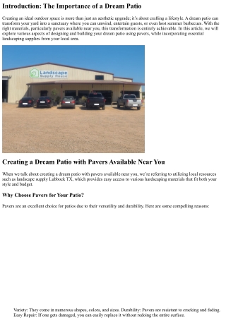 Creating a Dream Patio with Pavers Available Near You