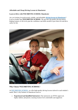 Driving Lessons Manchester WIZ DRIVING SCHOOL Manchester