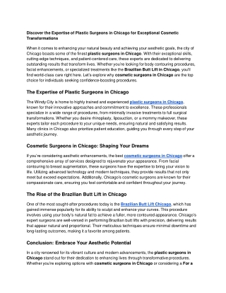 Discover the Expertise of Plastic Surgeons in Chicago for Exceptional Cosmetic Transformations