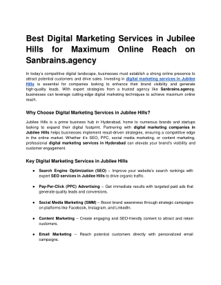 Best Digital Marketing Services in Jubilee Hills for Maximum Online Reach on Sanbrains.agency Google Docs