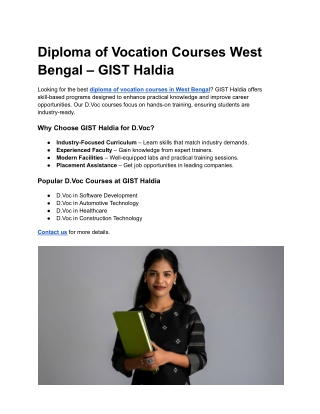 diploma of vocation courses west bengal gist