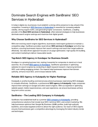 Dominate Search Engines with SanBrains SEO Services in Hyderabad  Google Docs
