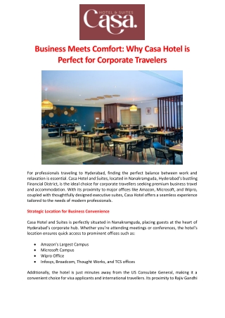 Business Meets Comfort Why Casa Hotel is Perfect for Corporate Travelers