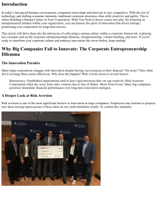 **Building a Startup Culture in Your Corporation: What You Need to Know**