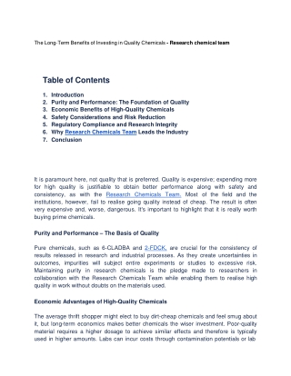 The Long-Term Benefits of Investing in Quality Chemicals