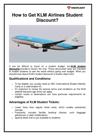 How to Get KLM Airlines Student Discount