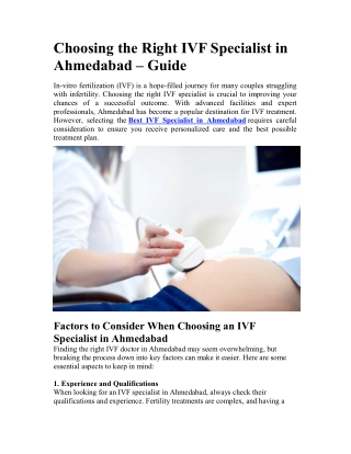 Choosing the Right IVF Specialist in Ahmedabad
