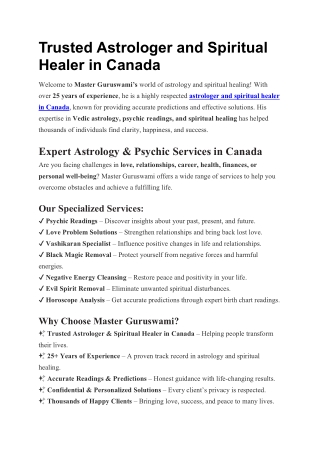 trusted astrologer and spiritual healer in canada