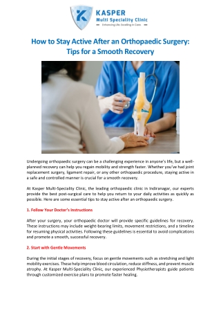 How to Stay Active After an Orthopedic Surgery Tips for a Smooth Recovery