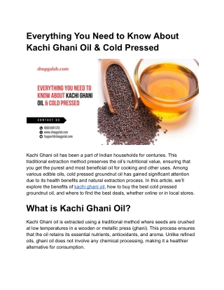 Everything You Need to Know About Kachi Ghani & Cold Pressed Oil
