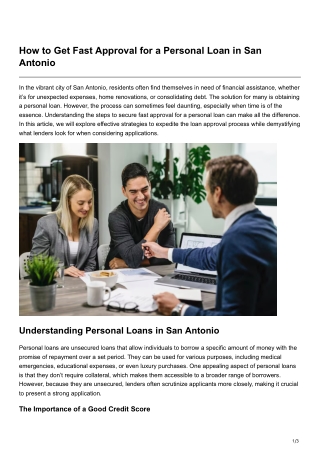 How to Get Fast Approval for a Personal Loan in San Antonio