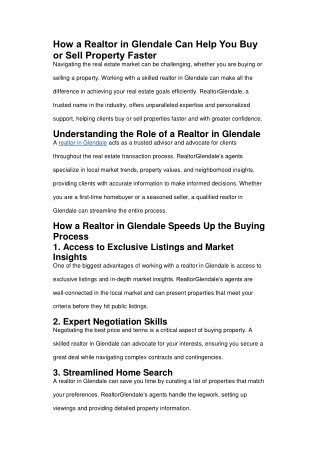 How a Realtor in Glendale Can Help You Buy or Sell Property Faster