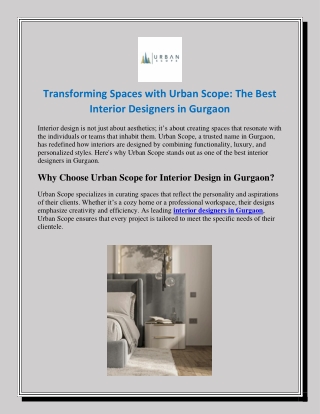 Transforming Spaces with Urban Scope The Best Interior Designers in Gurgaon