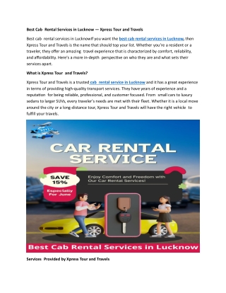 Best Cab Renatl service in Lucknow