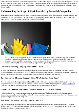 janitorial services are pivotal for maintaining