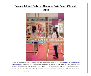 Explore Art and Culture - Things to Do in Select Citywalk Saket