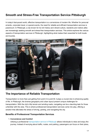 Smooth and Stress-Free Transportation Service Pittsburgh